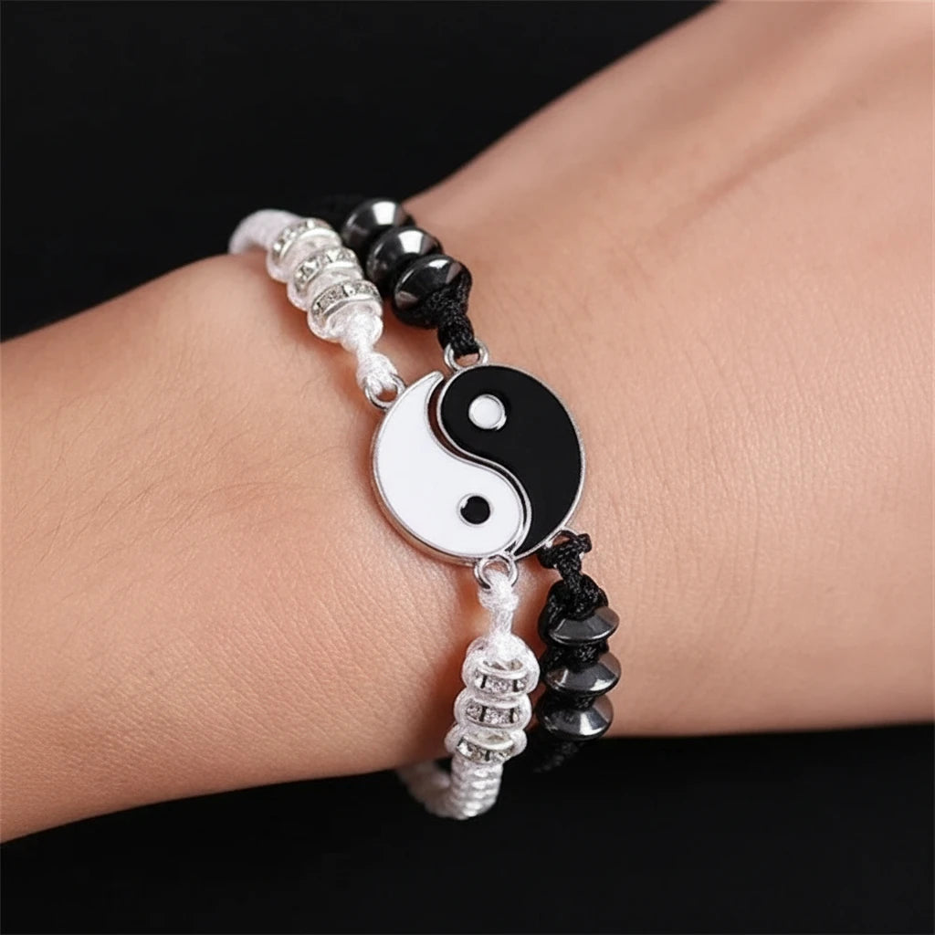 Best Friend Bracelets for 2 Matching Yin Yang Adjustable Cord Bracelet