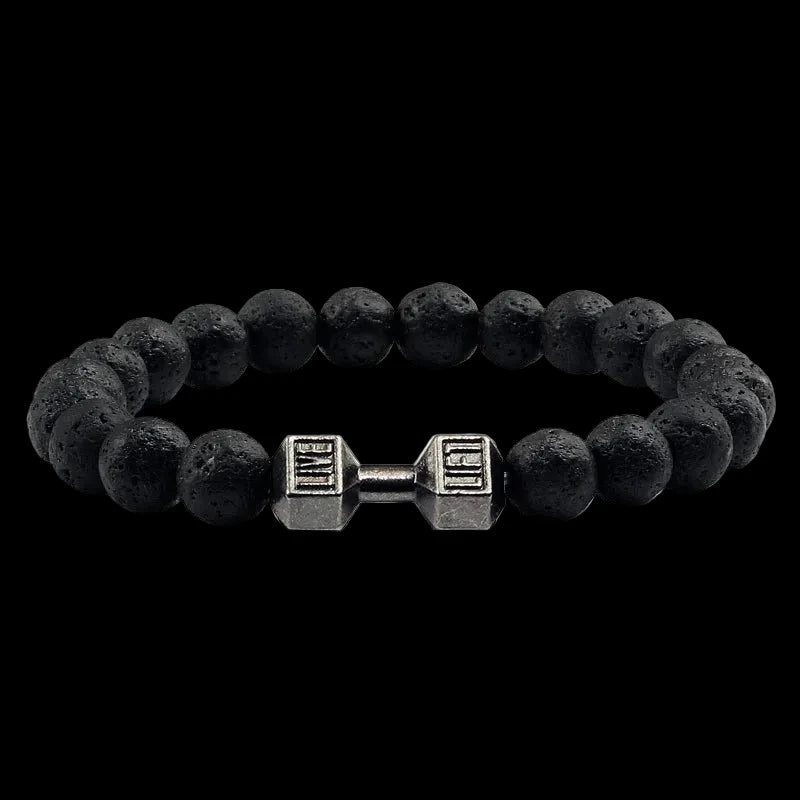 Natural Volcanic Stone Charm Dumbbell Bracelet