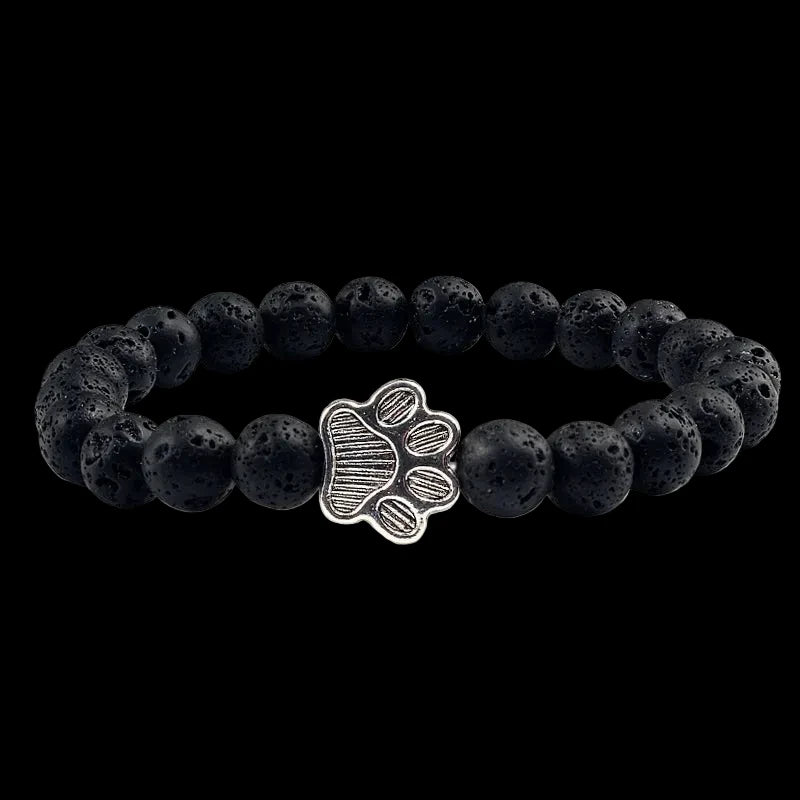 Natural Volcanic Stone Paw Print Charm Bracelet