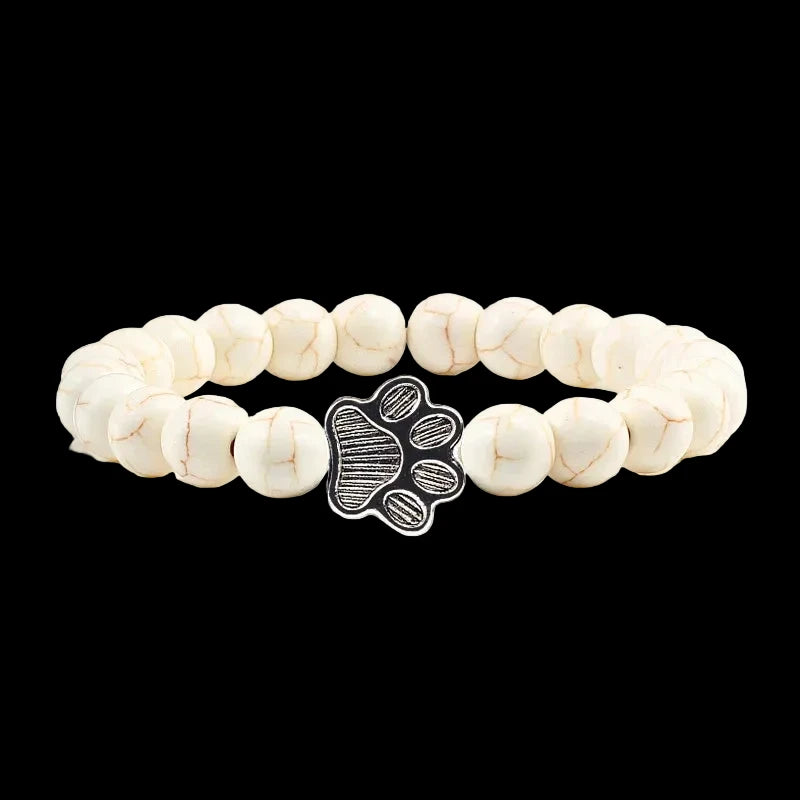 Natural Volcanic Stone Paw Print Charm Bracelet