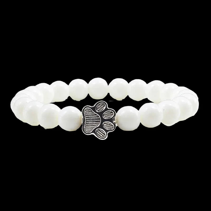 Natural Volcanic Stone Paw Print Charm Bracelet