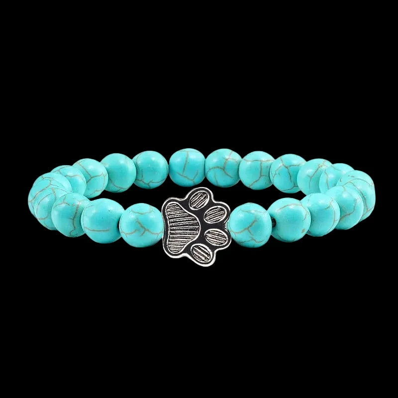 Natural Volcanic Stone Paw Print Charm Bracelet