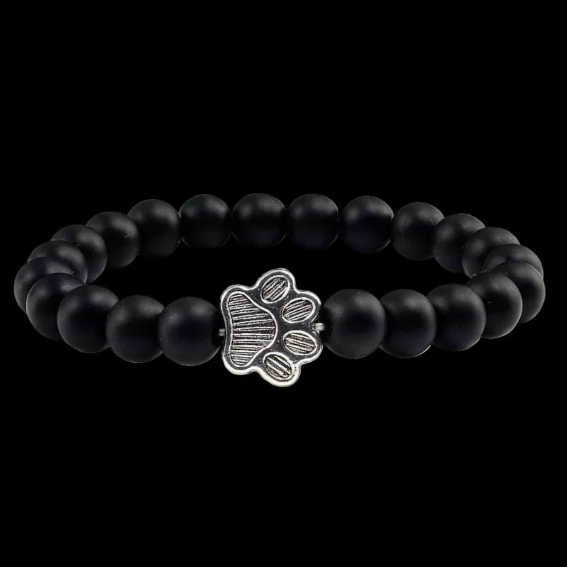 Natural Volcanic Stone Paw Print Charm Bracelet