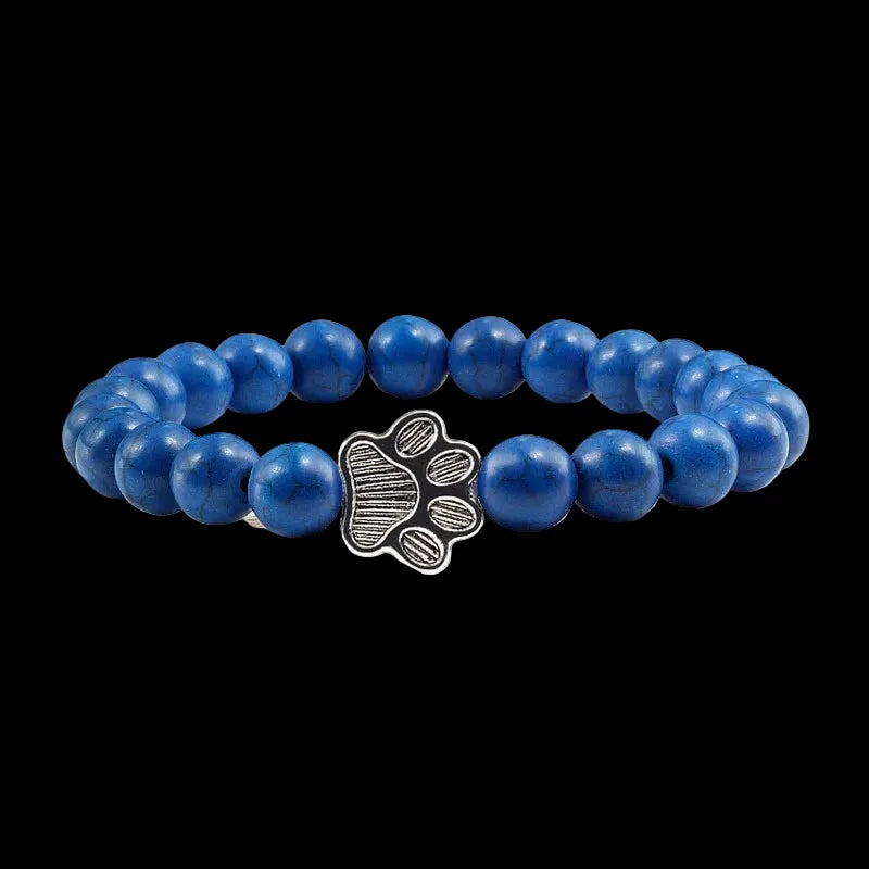Natural Volcanic Stone Paw Print Charm Bracelet