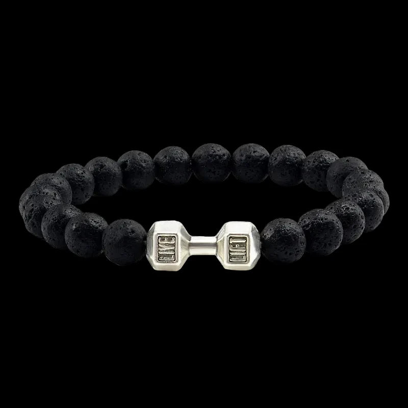 Natural Volcanic Stone Charm Dumbbell Bracelet