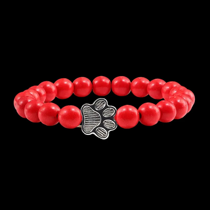 Natural Volcanic Stone Paw Print Charm Bracelet