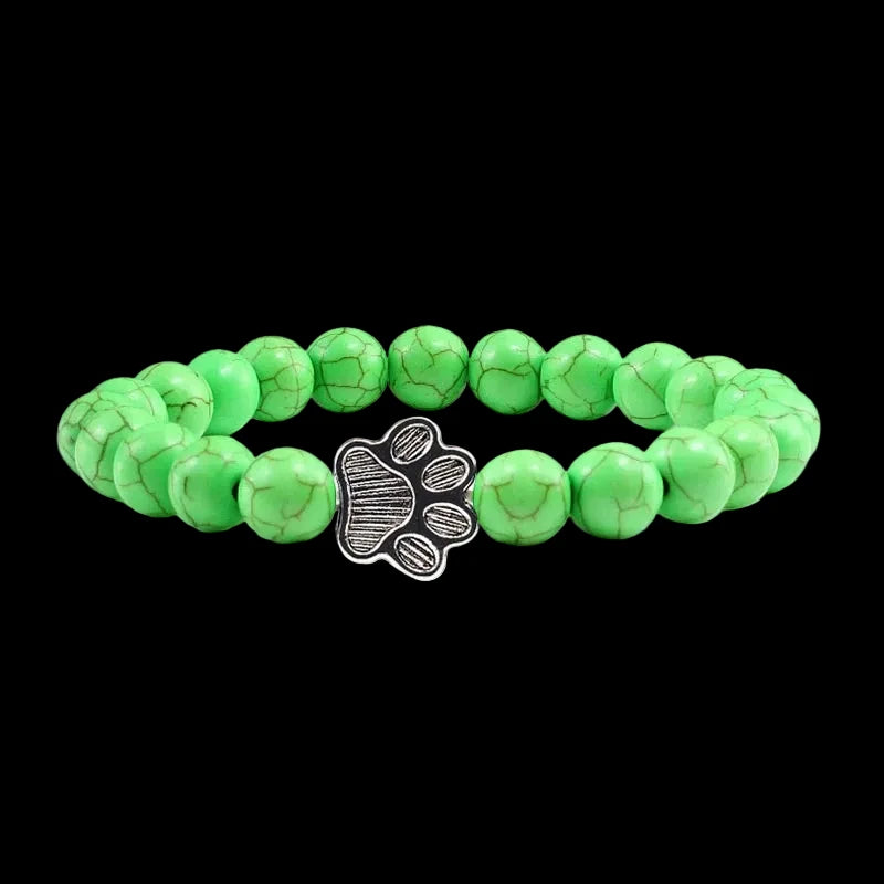 Natural Volcanic Stone Paw Print Charm Bracelet
