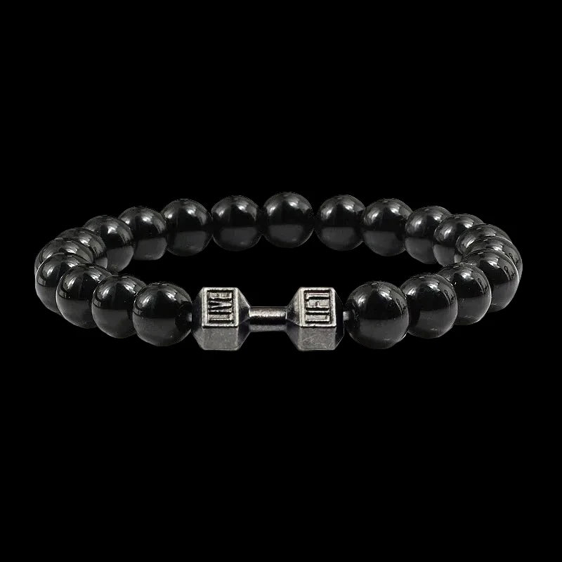 Natural Volcanic Stone Charm Dumbbell Bracelet