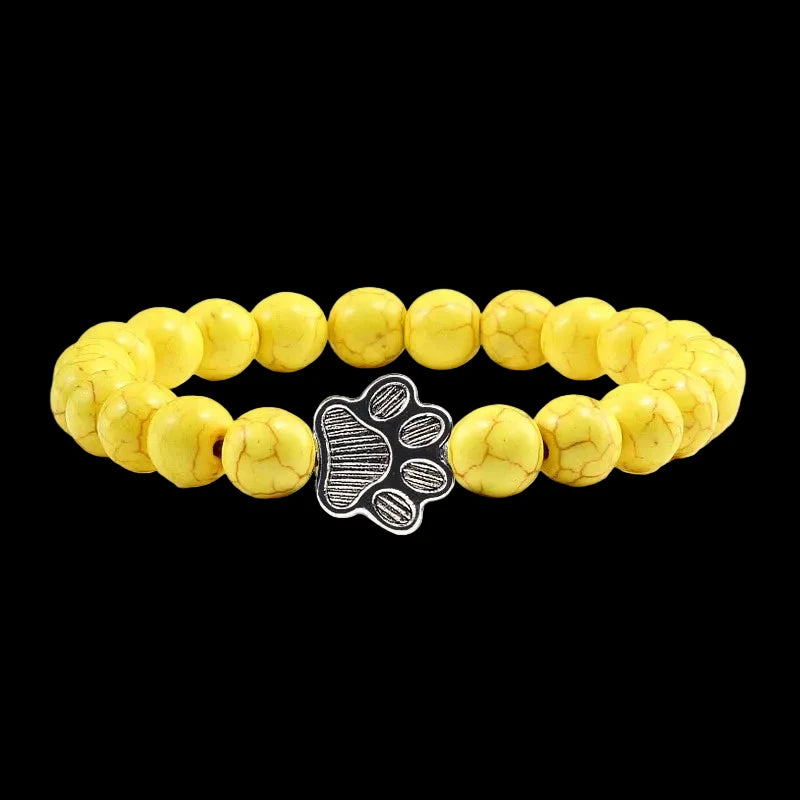 Natural Volcanic Stone Paw Print Charm Bracelet