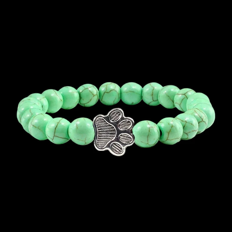Natural Volcanic Stone Paw Print Charm Bracelet