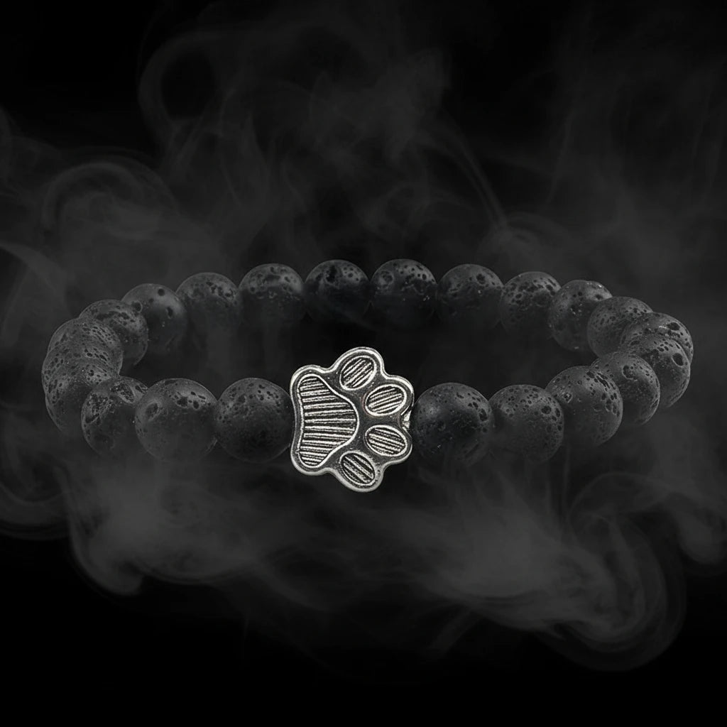 Natural Volcanic Stone Paw Print Charm Bracelet