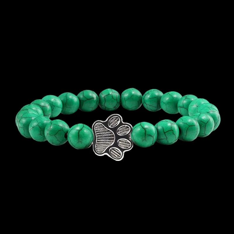 Natural Volcanic Stone Paw Print Charm Bracelet
