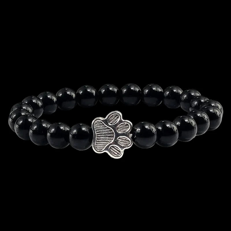 Natural Volcanic Stone Paw Print Charm Bracelet