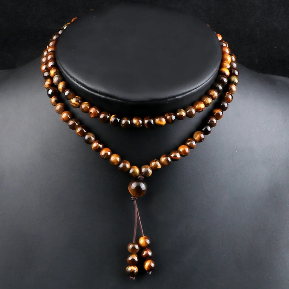 Natural Tiger Eye Stone Onyx Beaded Necklace