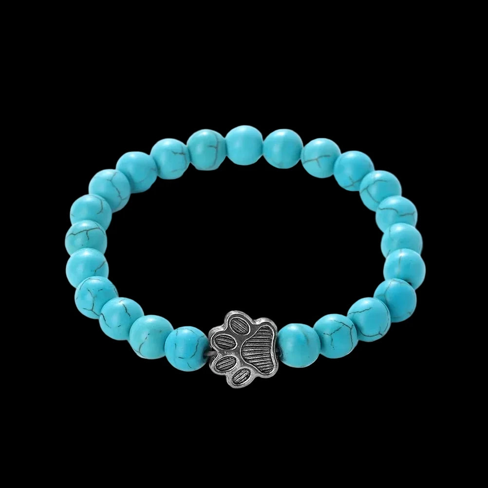 Natural Volcanic Stone Paw Print Charm Bracelet