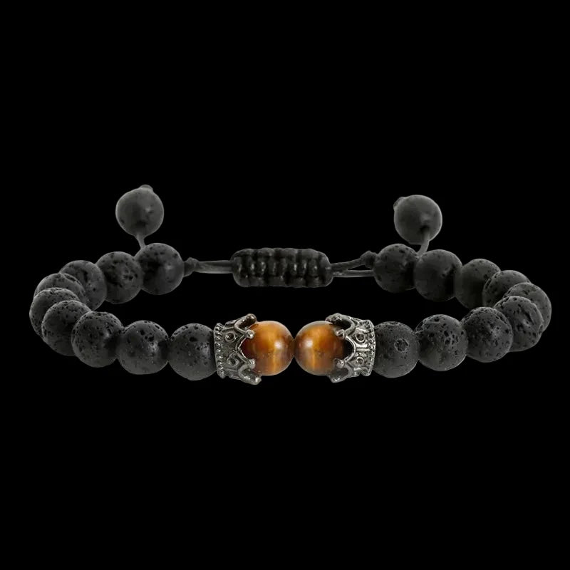 Natural Lava Stone Beads Crown Braid Bracelet