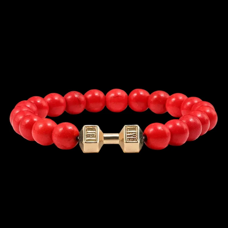 Natural Volcanic Stone Charm Dumbbell Bracelet