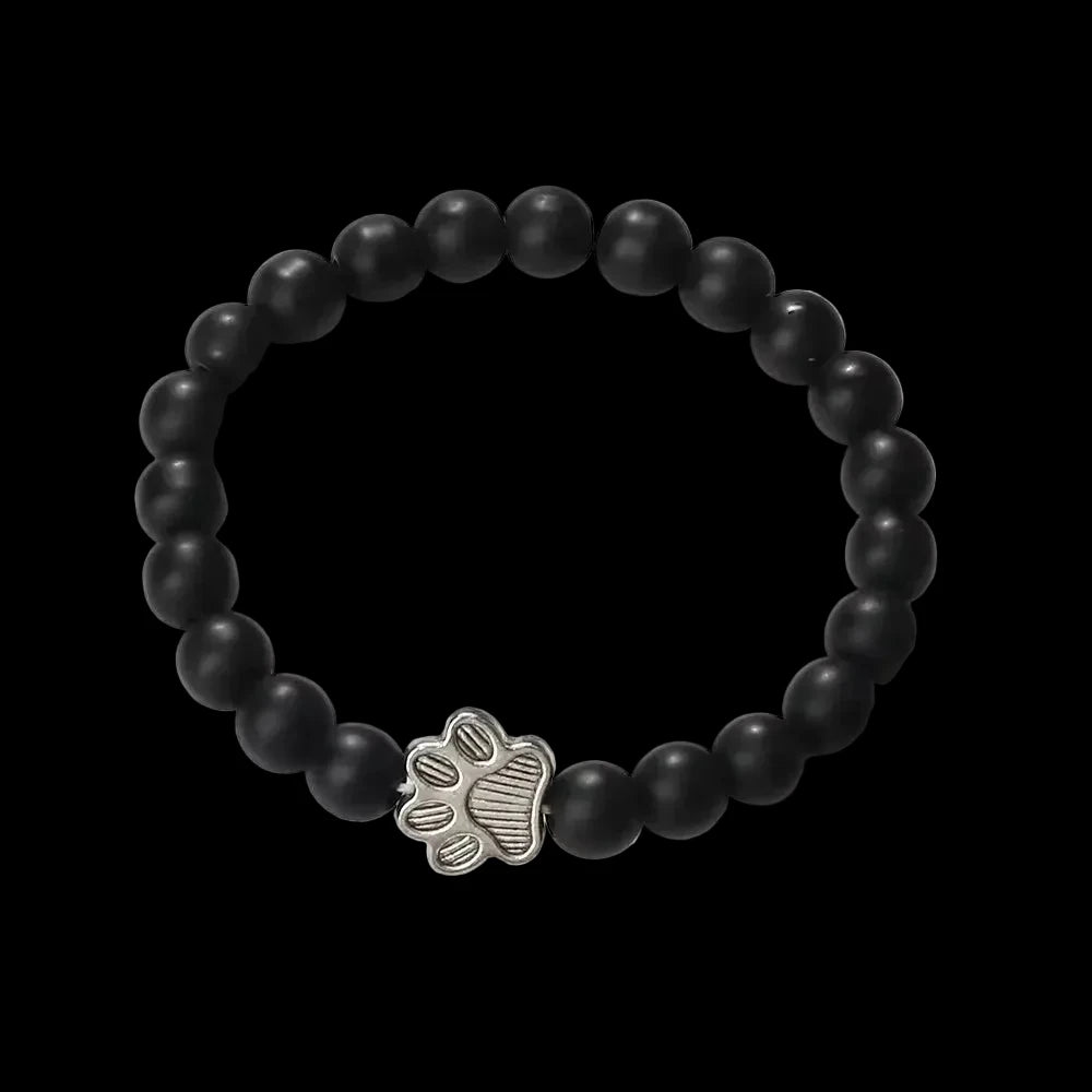 Natural Volcanic Stone Paw Print Charm Bracelet