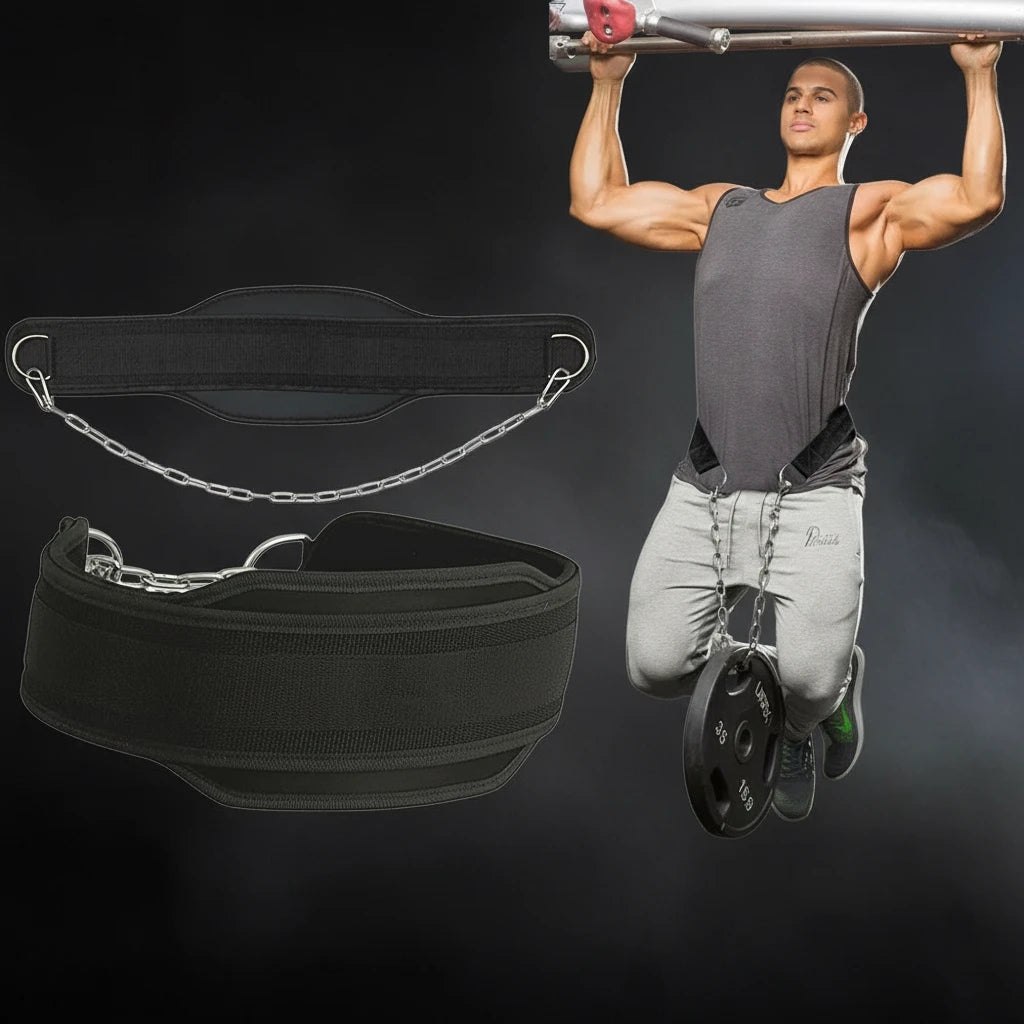 Weight Lifting Dip Belt Neoprene Back Gym Belt with Chain
