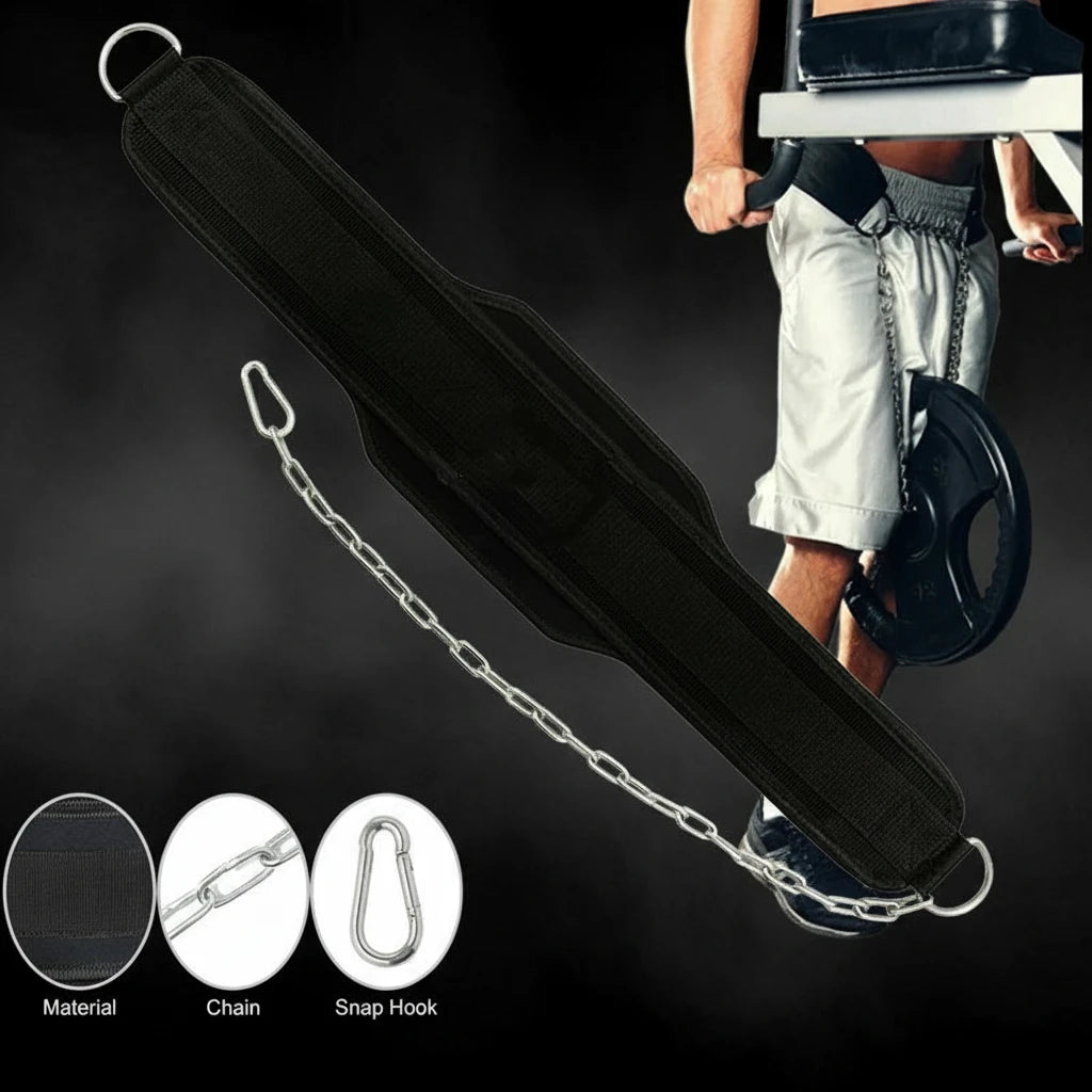 Weight Lifting Dip Belt Neoprene Back Gym Belt with Chain