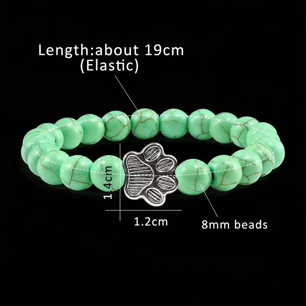 Natural Volcanic Stone Paw Print Charm Bracelet