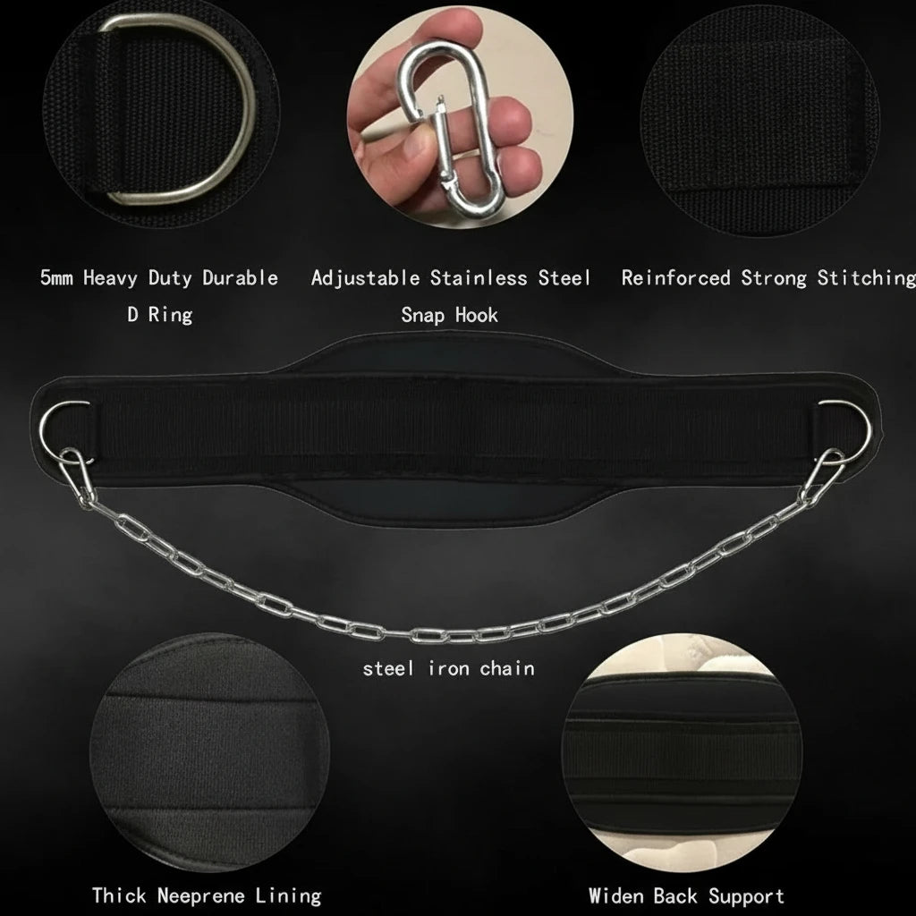 Weight Lifting Dip Belt Neoprene Back Gym Belt with Chain