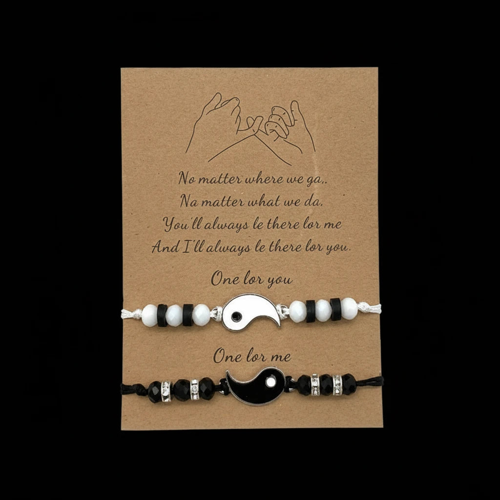 Best Friend Bracelets for 2 Matching Yin Yang Adjustable Cord Bracelet